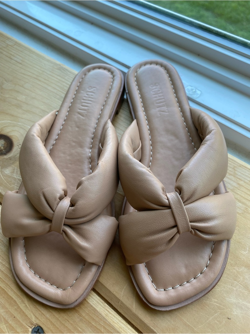 SCHUTZ Tan Knotted Slide Sandals